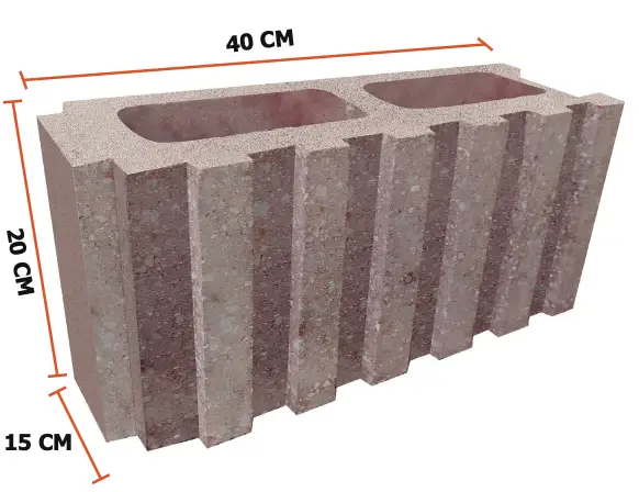 Bloque de hormigón con dimensiones 40x20x15 cm, ideal para "Nuevos Productos".