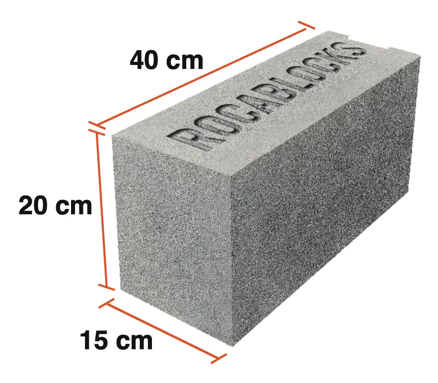 Bloque de construcción gris ROCABLOCKS para muros, dimensiones 40x20x15 cm.