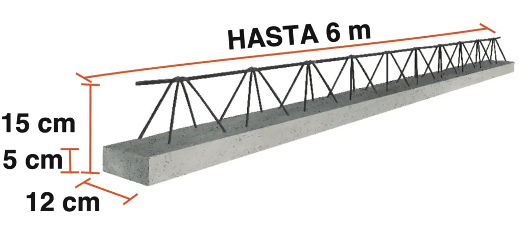 Vigueta pretensada para losas de hasta 6 metros con medidas de 15x12 cm.