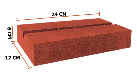 Ladrillo rojo con ranura, dimensiones 24 cm x 12 cm x 6 cm.
